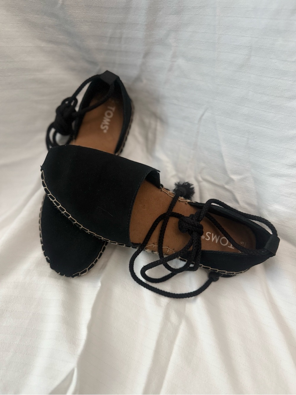 TOMS Black Suede Lace-Up Espadrilles